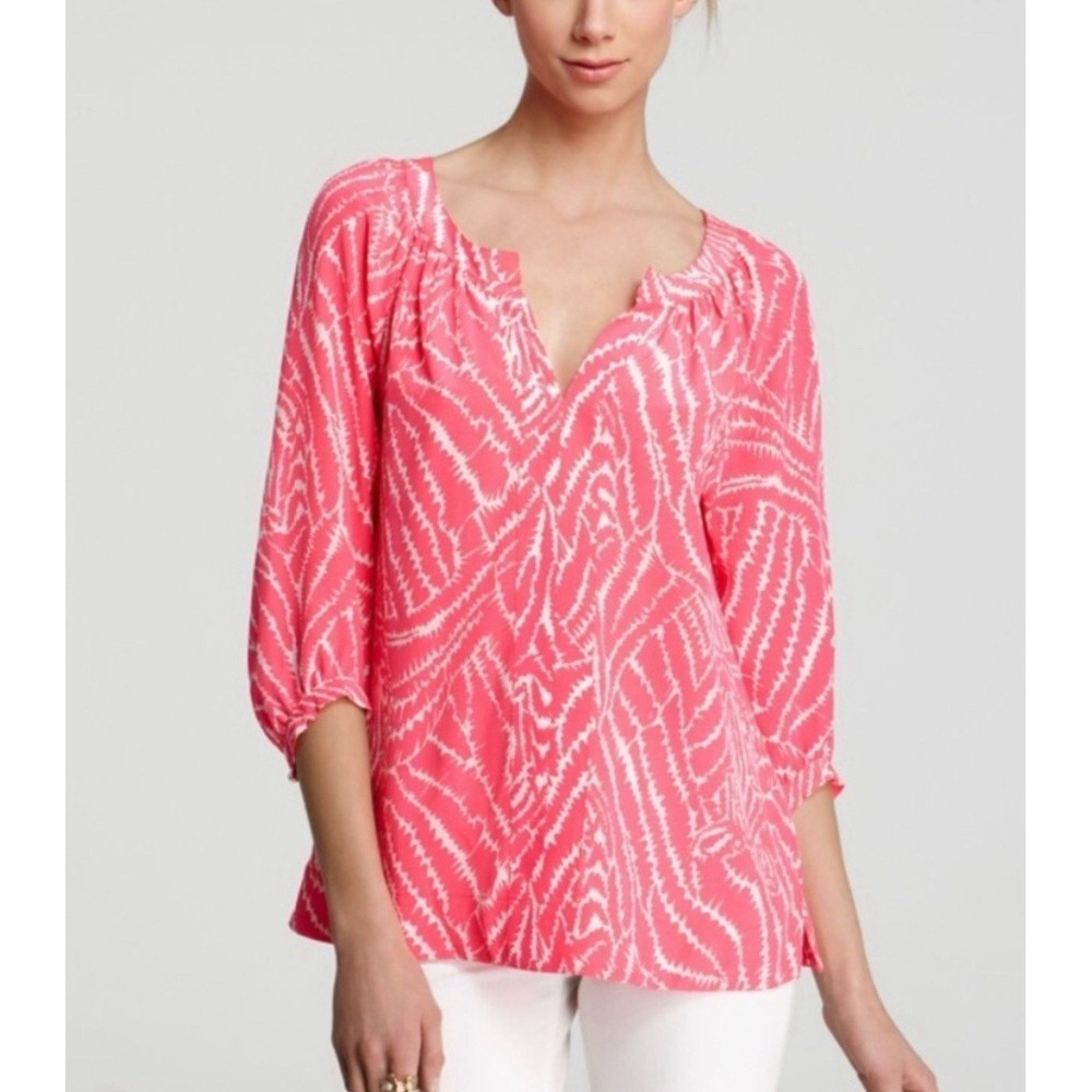 Lilly Pulitzer Women's Pink Show Your Stripes Moxy Silk Blouse Size Small $168